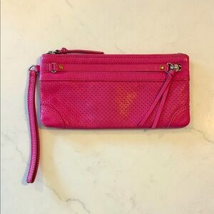 Pink Leather Wristlet Clutch
